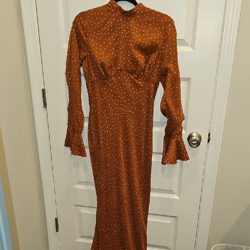 ASOS Rust Long Sleeve Polka Dot Dress